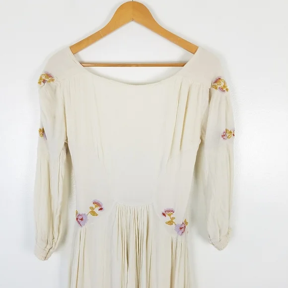 Free People Fay Glow Embroidered Boho Peasant Midi Dress in Cream Size Small - Picture 12 of 14
